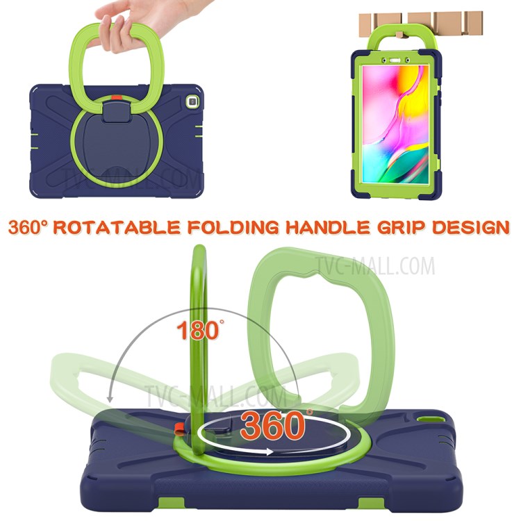 360 Degree Swivel Kickstand PC + Silicone Combo Hybrid Case with Shoulder Strap for Samsung Galaxy Tab A 8.0 Wi-Fi (2019) SM-T290/T295 - Dark Blue/Green-4