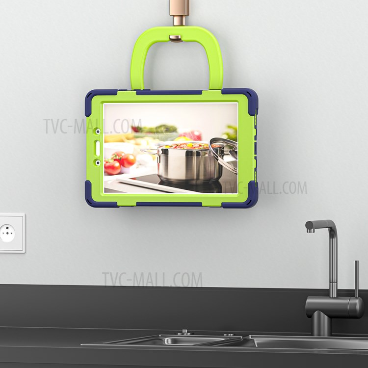 360 Degree Swivel Kickstand PC + Silicone Combo Hybrid Case with Shoulder Strap for Samsung Galaxy Tab A 8.0 Wi-Fi (2019) SM-T290/T295 - Dark Blue/Green-5