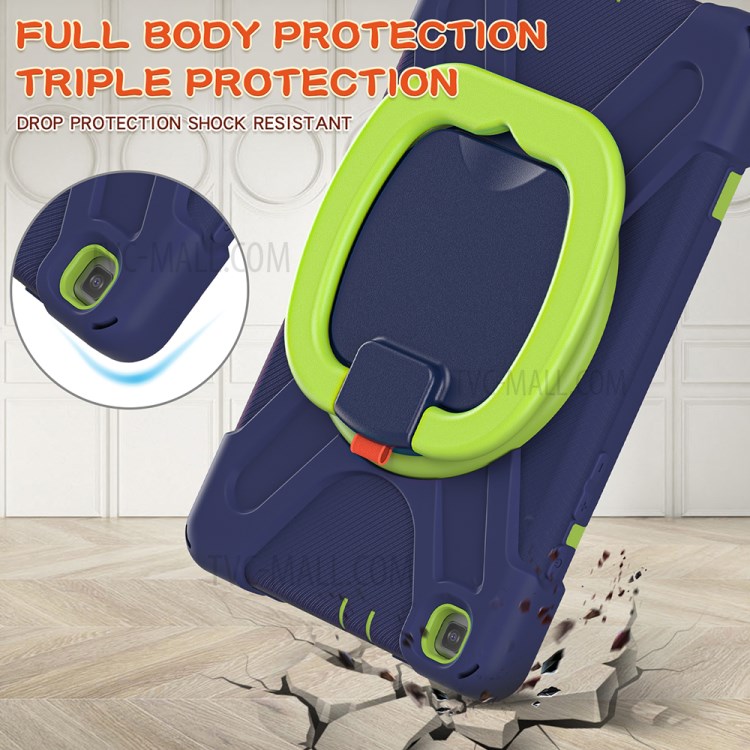 360 Degree Swivel Kickstand PC + Silicone Combo Hybrid Case with Shoulder Strap for Samsung Galaxy Tab A 8.0 Wi-Fi (2019) SM-T290/T295 - Dark Blue/Green-6
