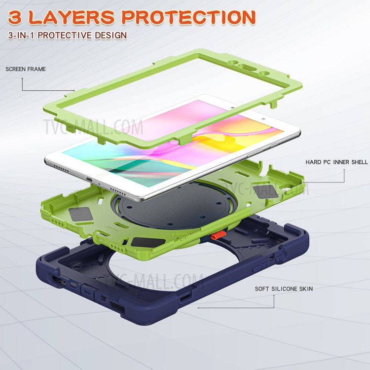 360 Degree Swivel Kickstand PC + Silicone Combo Hybrid Case with Shoulder Strap for Samsung Galaxy Tab A 8.0 Wi-Fi (2019) SM-T290/T295 - Dark Blue/Green-7