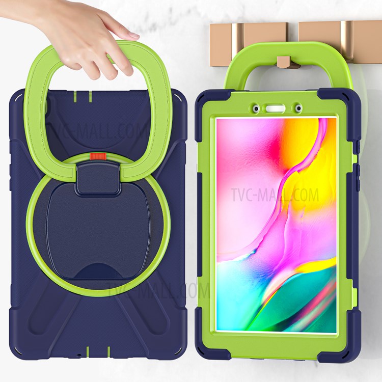 360 Degree Swivel Kickstand PC + Silicone Combo Hybrid Case with Shoulder Strap for Samsung Galaxy Tab A 8.0 Wi-Fi (2019) SM-T290/T295 - Dark Blue/Green-8