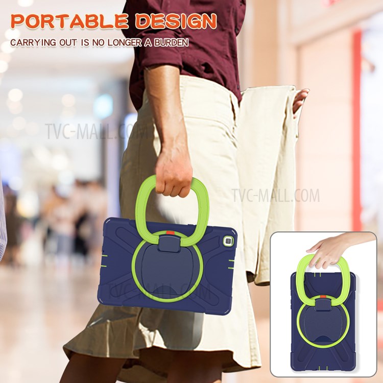 360 Degree Swivel Kickstand PC + Silicone Combo Hybrid Case with Shoulder Strap for Samsung Galaxy Tab A 8.0 Wi-Fi (2019) SM-T290/T295 - Dark Blue/Green-9