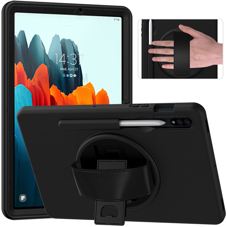 360 Degree Rotatory Kickstand PC + TPU Case with Pen Slot for Samsung Galaxy Tab S7 T870/T875 - Black-1