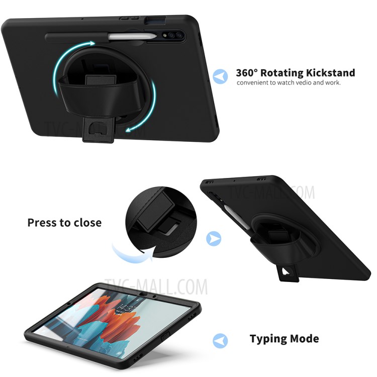 360 Degree Rotatory Kickstand PC + TPU Case with Pen Slot for Samsung Galaxy Tab S7 T870/T875 - Black-10