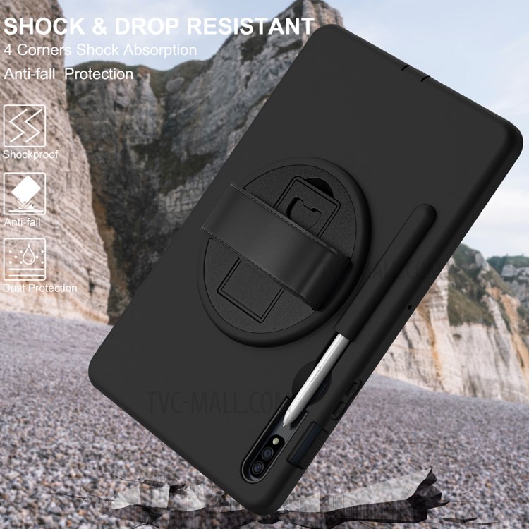 360 Degree Rotatory Kickstand PC + TPU Case with Pen Slot for Samsung Galaxy Tab S7 T870/T875 - Black-11