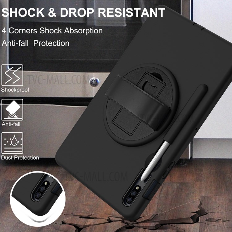 360 Degree Rotatory Kickstand PC + TPU Case with Pen Slot for Samsung Galaxy Tab S7 T870/T875 - Black-12