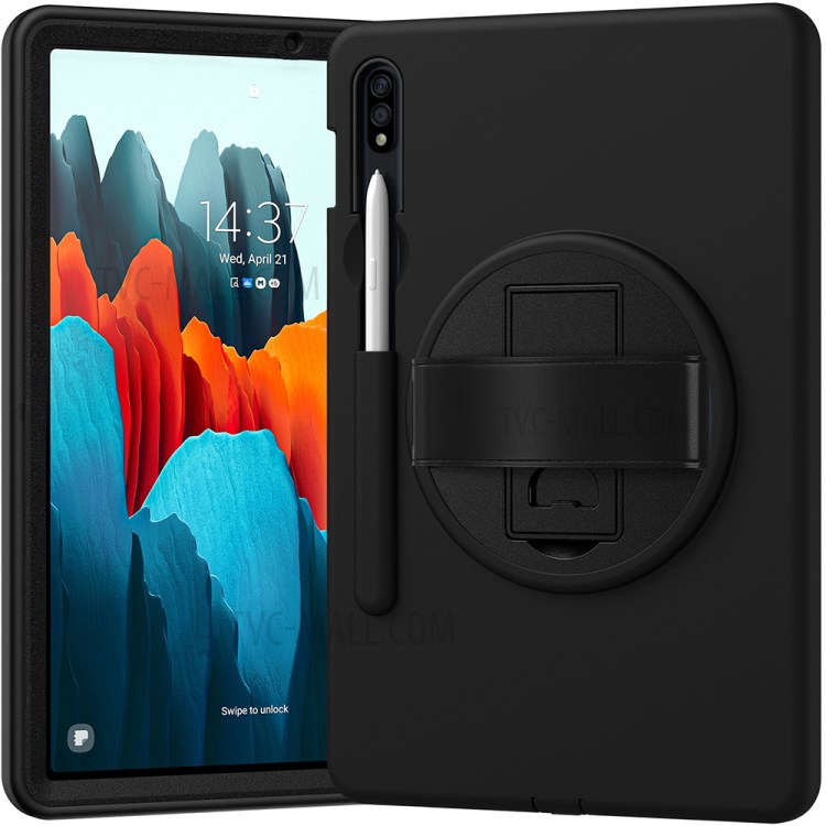 360 Degree Rotatory Kickstand PC + TPU Case with Pen Slot for Samsung Galaxy Tab S7 T870/T875 - Black-14