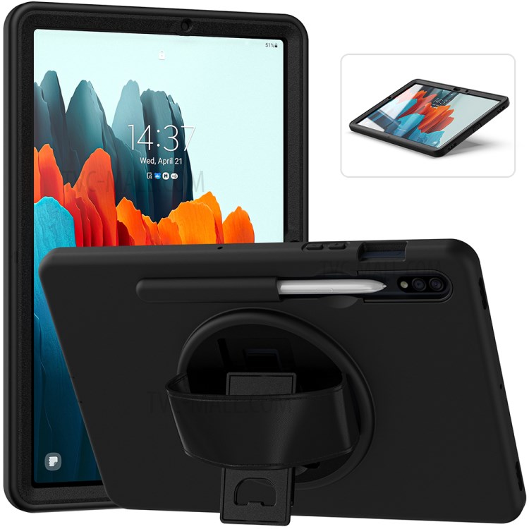 360 Degree Rotatory Kickstand PC + TPU Case with Pen Slot for Samsung Galaxy Tab S7 T870/T875 - Black-15