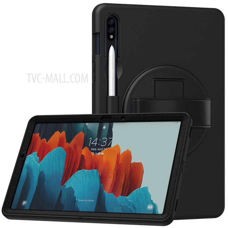 360 Degree Rotatory Kickstand PC + TPU Case with Pen Slot for Samsung Galaxy Tab S7 T870/T875 - Black-16