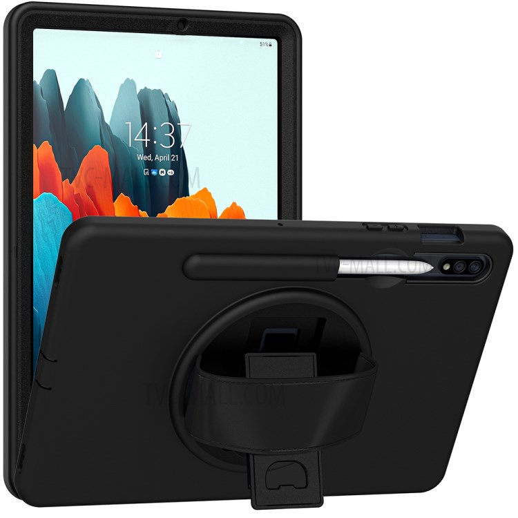 360 Degree Rotatory Kickstand PC + TPU Case with Pen Slot for Samsung Galaxy Tab S7 T870/T875 - Black-17