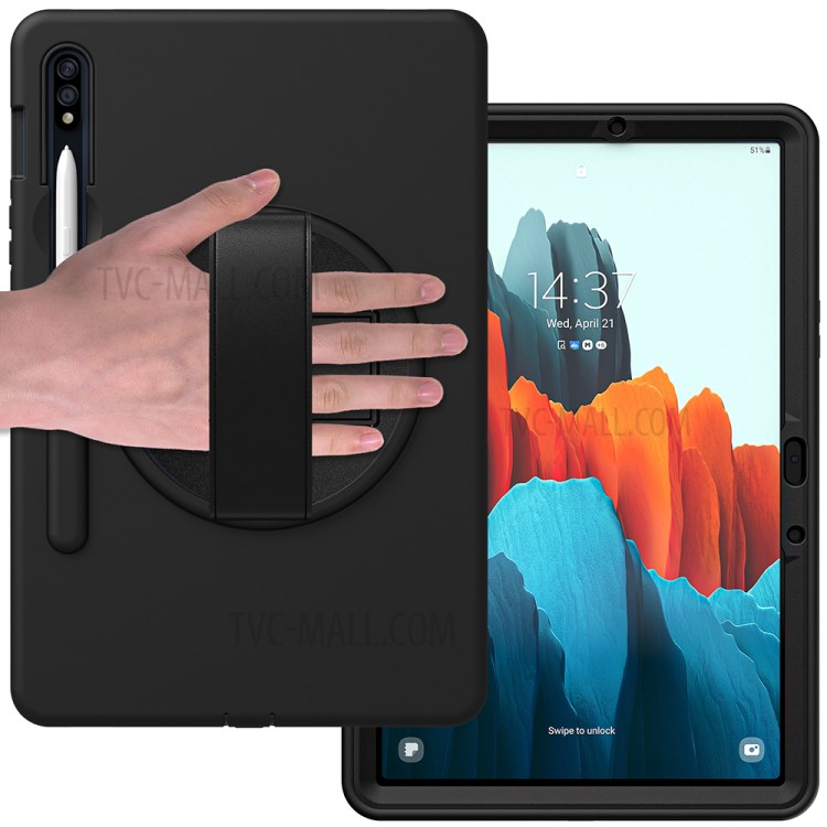 360 Degree Rotatory Kickstand PC + TPU Case with Pen Slot for Samsung Galaxy Tab S7 T870/T875 - Black-18