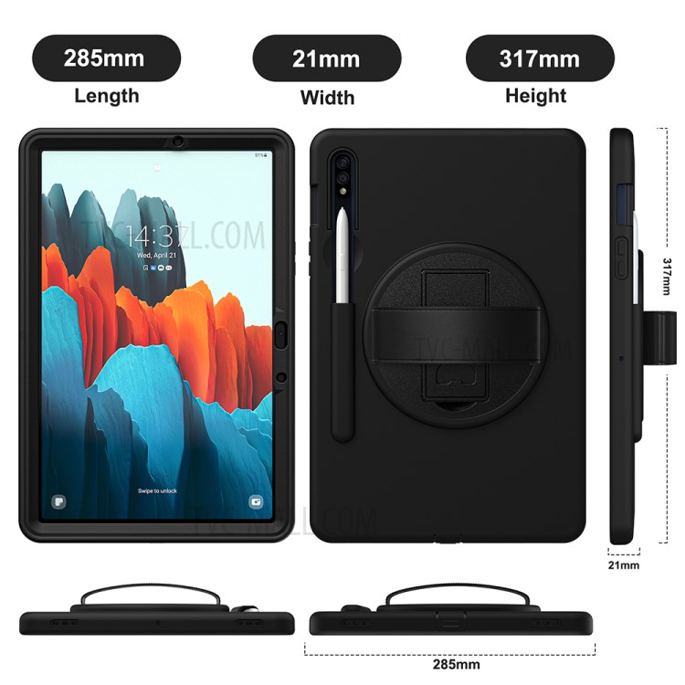 360 Degree Rotatory Kickstand PC + TPU Case with Pen Slot for Samsung Galaxy Tab S7 T870/T875 - Black-2