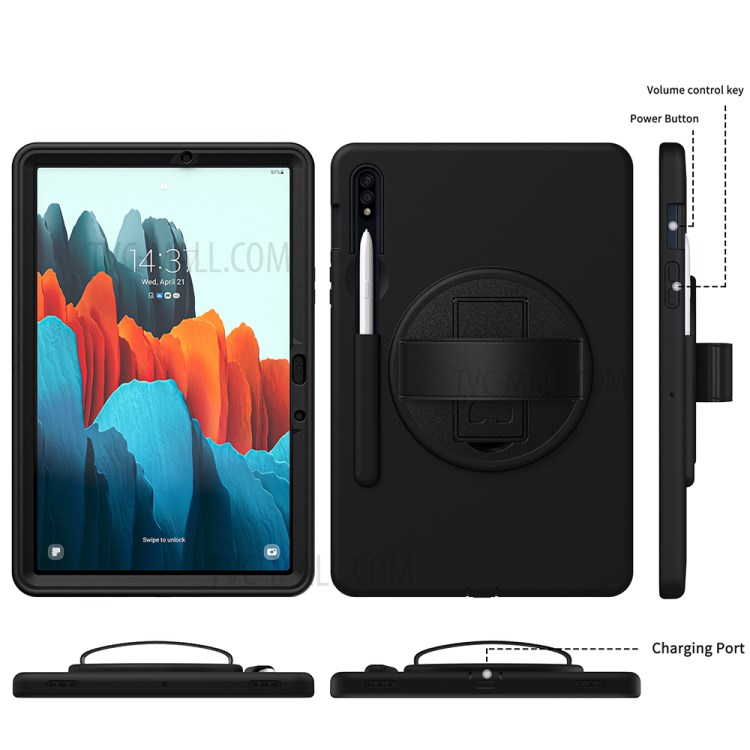 360 Degree Rotatory Kickstand PC + TPU Case with Pen Slot for Samsung Galaxy Tab S7 T870/T875 - Black-3