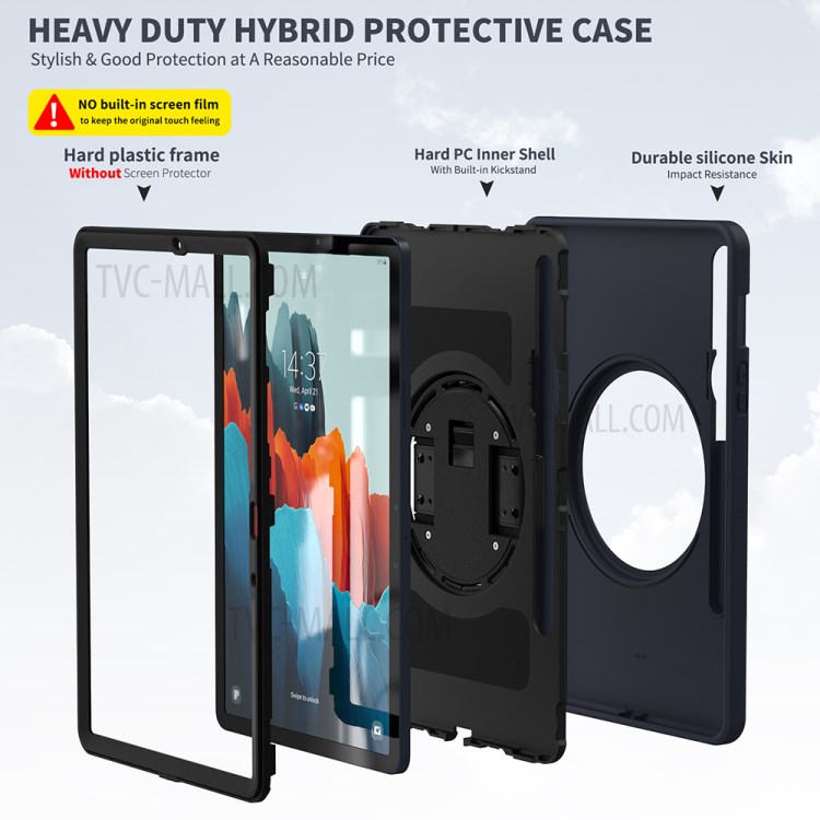 360 Degree Rotatory Kickstand PC + TPU Case with Pen Slot for Samsung Galaxy Tab S7 T870/T875 - Black-4