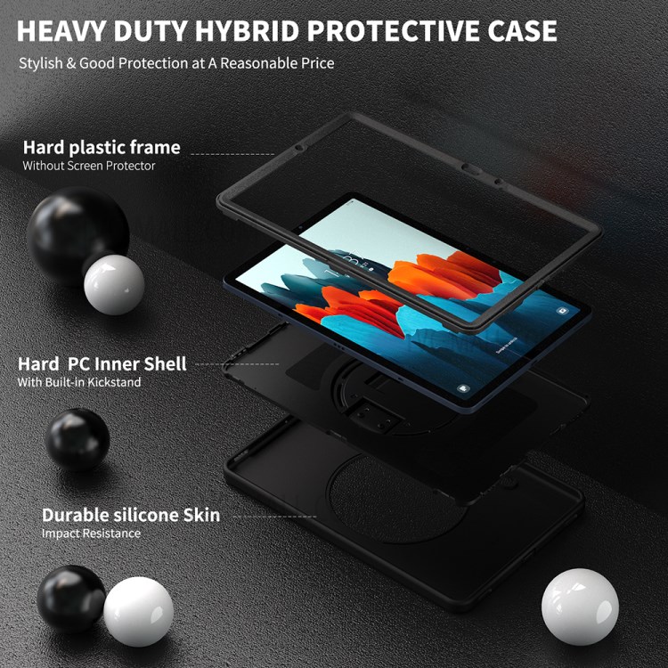 360 Degree Rotatory Kickstand PC + TPU Case with Pen Slot for Samsung Galaxy Tab S7 T870/T875 - Black-8