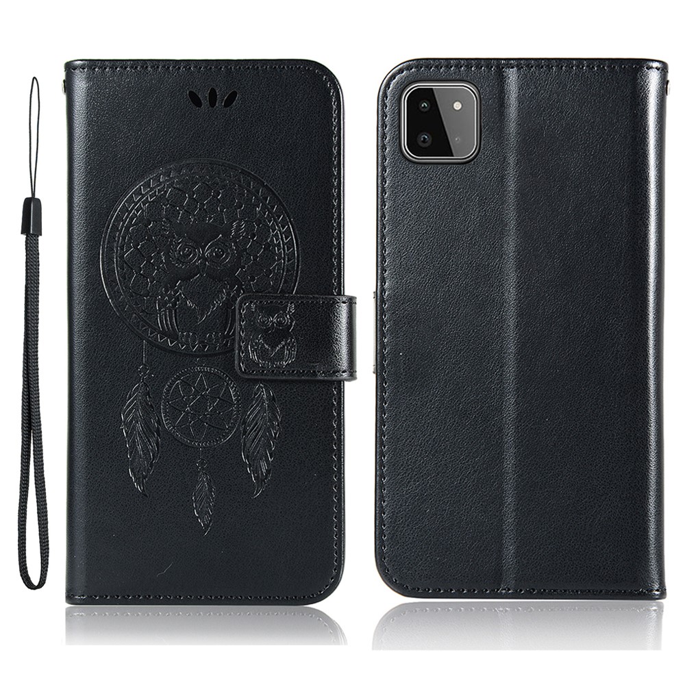 Wallet Stand Design Dream Catcher and Owl Pattern Imprinting Design Leather Cell Phone Case for Samsung Galaxy A22 5G (EU Version) - Black-1