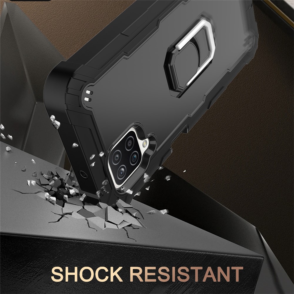 Dual Color Built-in Kickstand Design Shockproof Hybrid Phone Case for Samsung Galaxy A12 - Black/Black-4