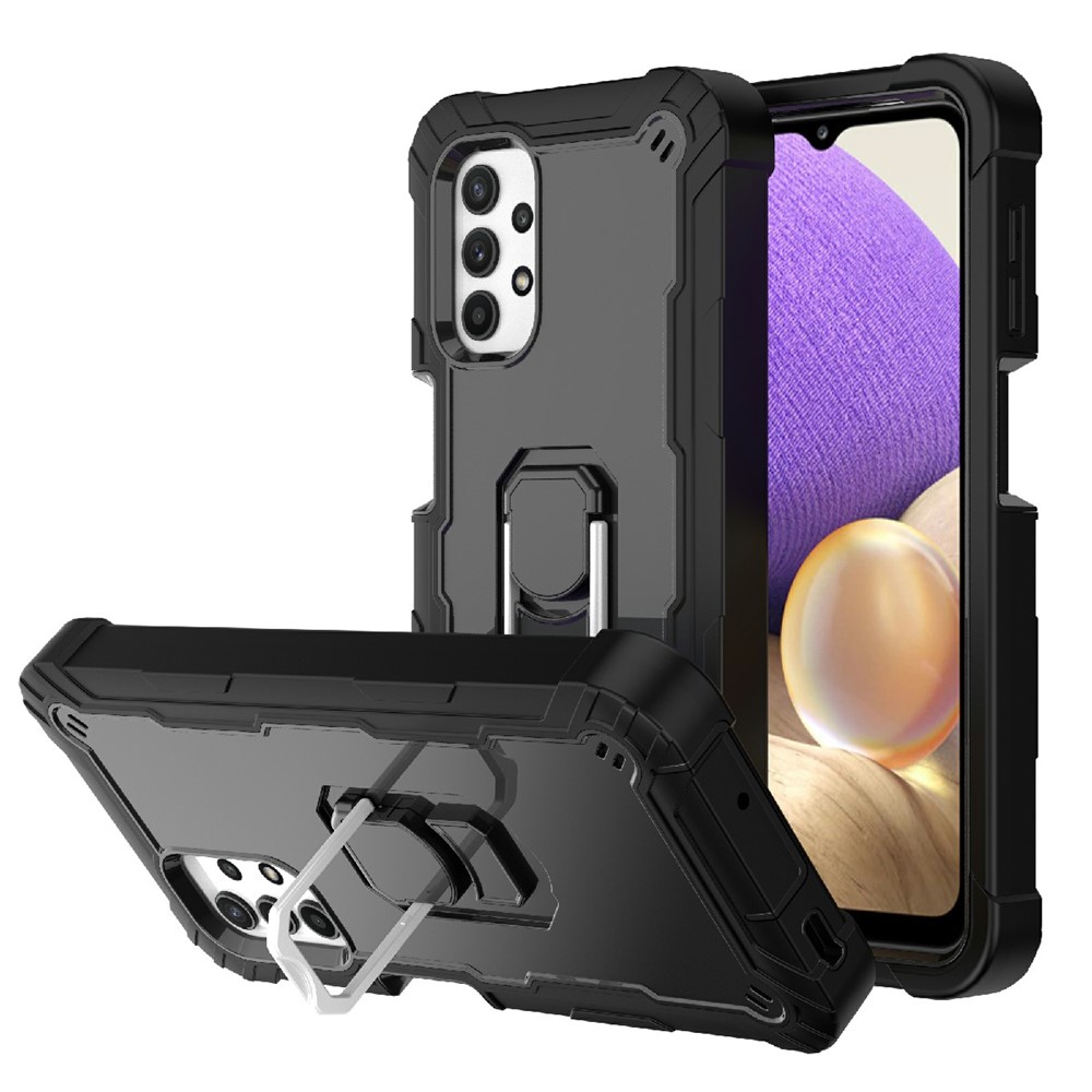 Built-in Kickstand Design Shockproof Hybrid Phone Case for Samsung Galaxy A32 5G - Black/Black-1