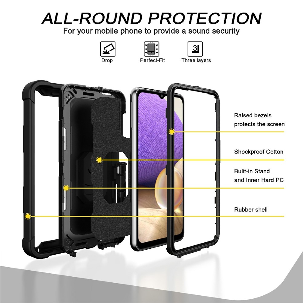 Встроенная Киктяная Конструкция Shock-reseper Hybrid Phone Case Для Samsung Galaxy A32 5G/M32 5G - Черный/черный