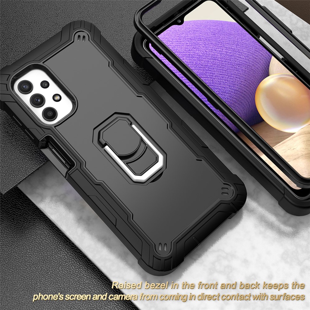 Built-in Kickstand Design Shockproof Hybrid Phone Case for Samsung Galaxy A32 5G - Black/Black-5