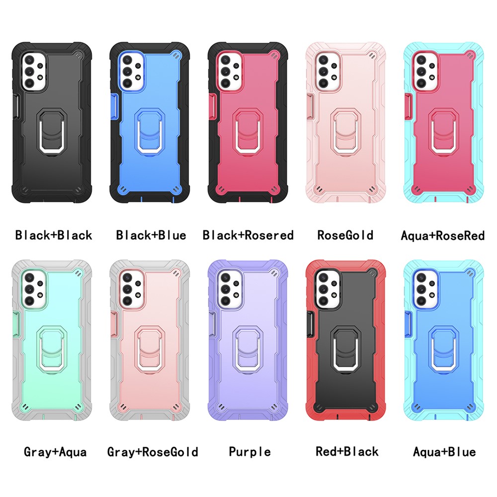 Built-in Kickstand Design Shockproof Hybrid Phone Case for Samsung Galaxy A32 5G - Black/Black-7