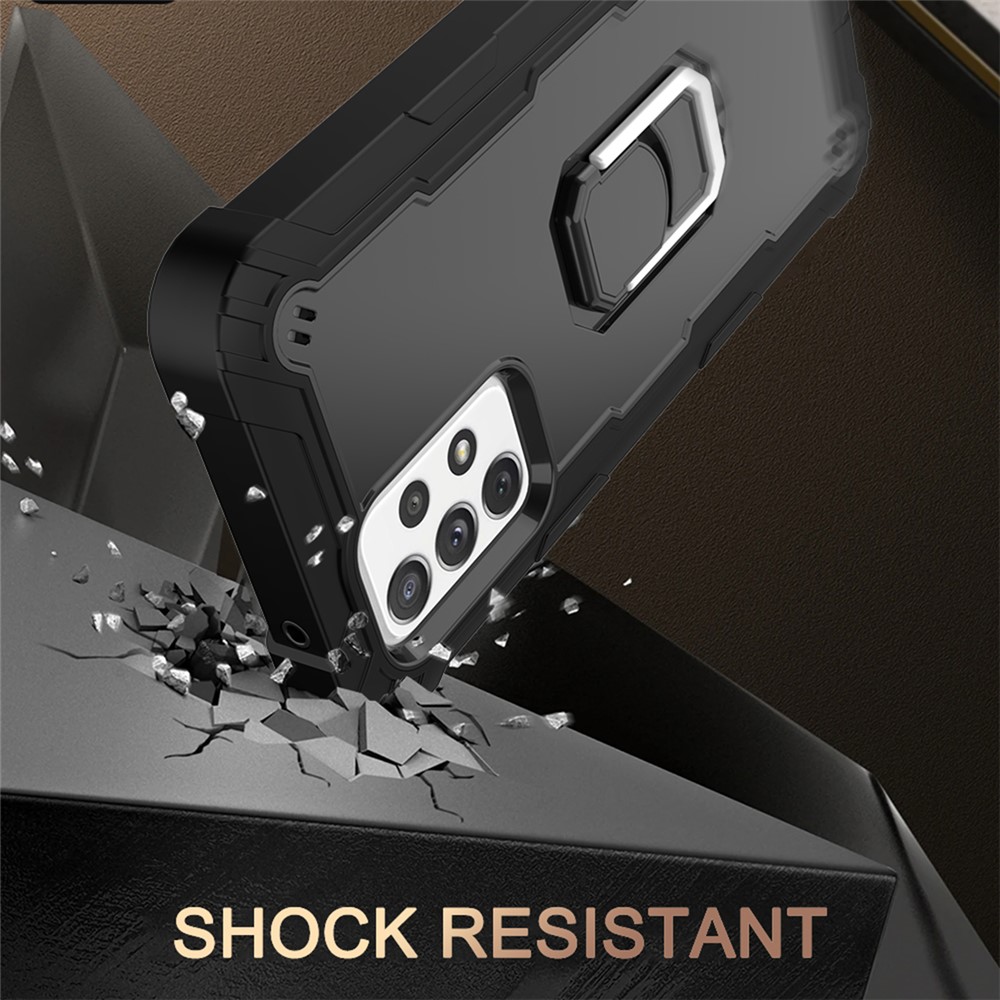 Built-in Kickstand Design Shockproof PC + Silicone Dual Color Phone Case for Samsung Galaxy A52 4G/5G - Black/Black-4