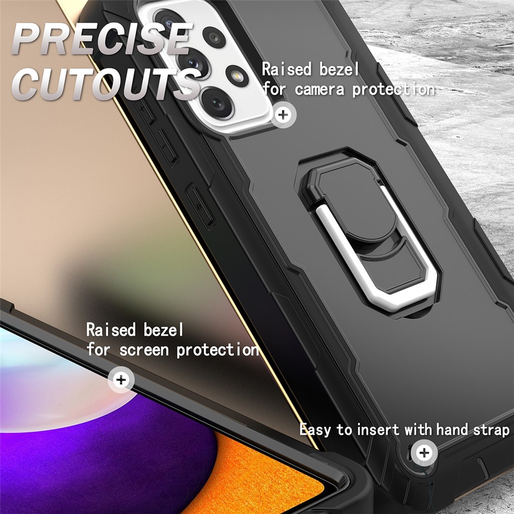Built-in Kickstand Design Shockproof PC + Silicone Dual Color Phone Case for Samsung Galaxy A52 4G/5G - Black/Black-5