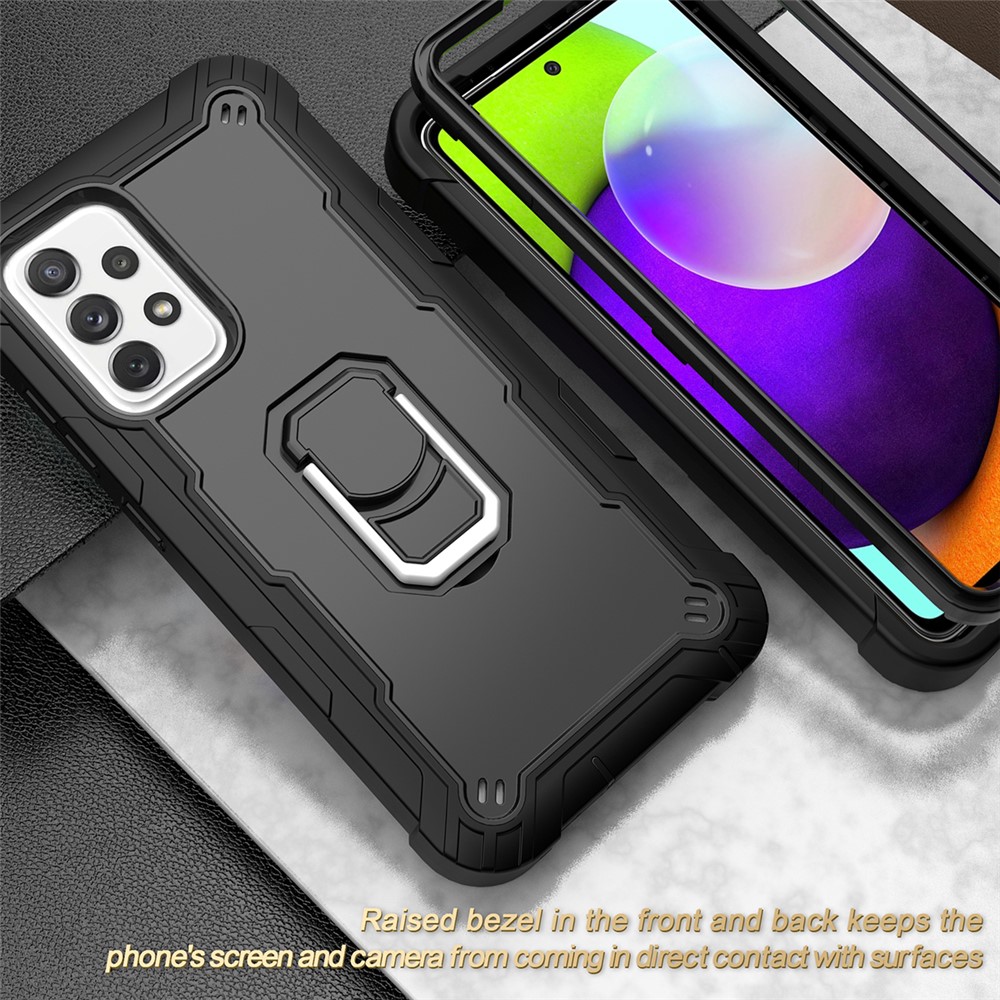 Built-in Kickstand Design Shockproof PC + Silicone Dual Color Phone Case for Samsung Galaxy A52 4G/5G - Black/Black-6