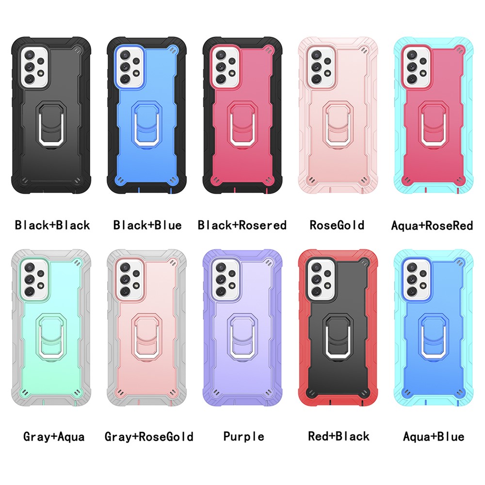Built-in Kickstand Design Shockproof PC + Silicone Dual Color Phone Case for Samsung Galaxy A52 4G/5G - Black/Black-7