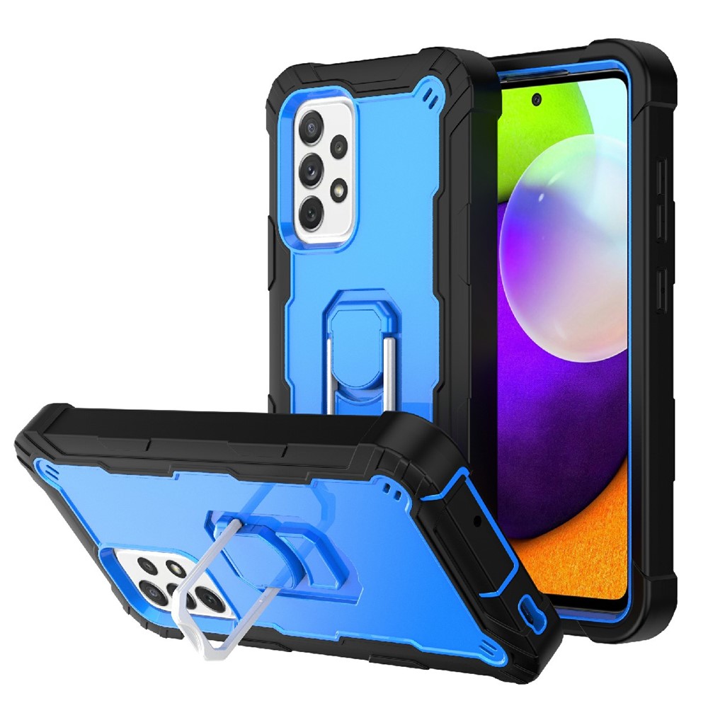 Built-in Kickstand Design Shockproof PC + Silicone Dual Color Phone Case for Samsung Galaxy A52 4G/5G - Black/Blue-1