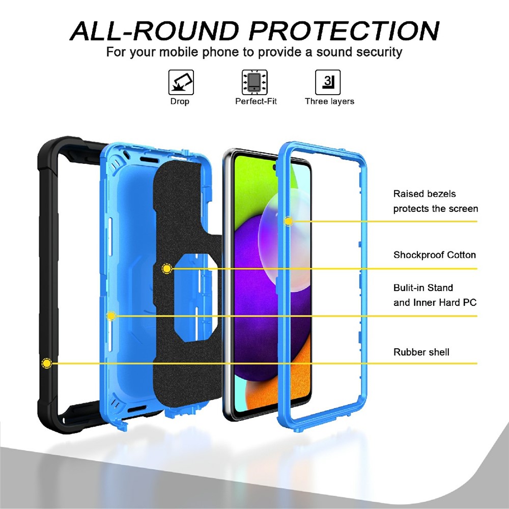 Built-in Kickstand Design Shockproof PC + Silicone Dual Color Phone Case for Samsung Galaxy A52 4G/5G - Black/Blue-2