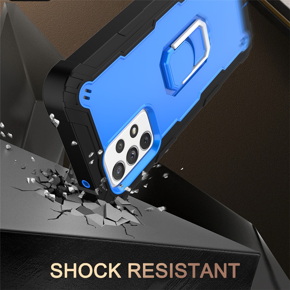 Built-in Kickstand Design Shockproof PC + Silicone Dual Color Phone Case for Samsung Galaxy A52 4G/5G - Black/Blue-4
