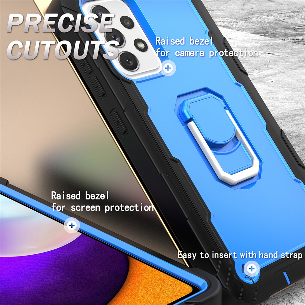 Built-in Kickstand Design Shockproof PC + Silicone Dual Color Phone Case for Samsung Galaxy A52 4G/5G - Black/Blue-5