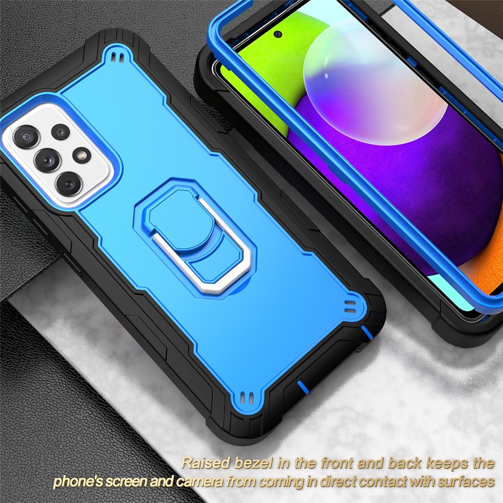 Built-in Kickstand Design Shockproof PC + Silicone Dual Color Phone Case for Samsung Galaxy A52 4G/5G - Black/Blue-6