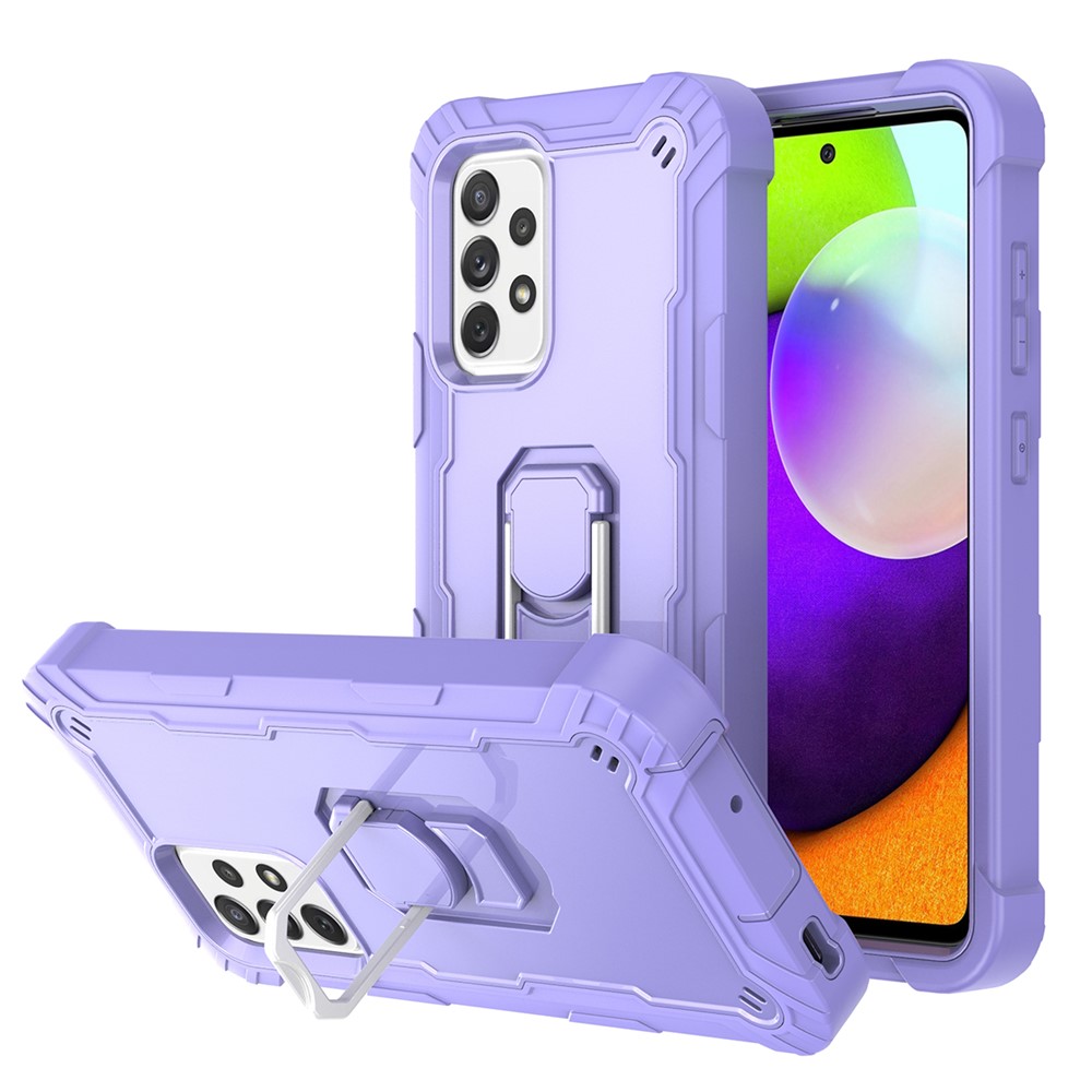 Built-in Kickstand Design Shockproof PC + Silicone Dual Color Phone Case for Samsung Galaxy A52 4G/5G - Purple-1