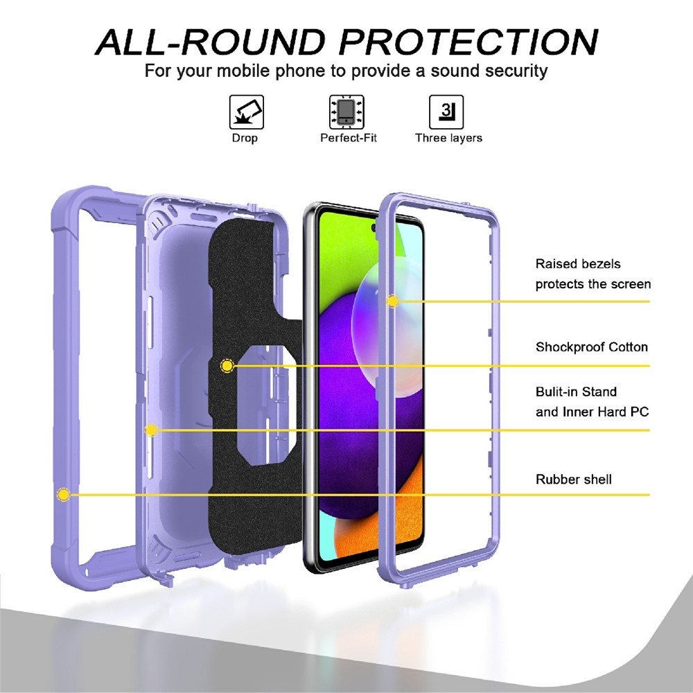 Built-in Kickstand Design Shockproof PC + Silicone Dual Color Phone Case for Samsung Galaxy A52 4G/5G - Purple-2