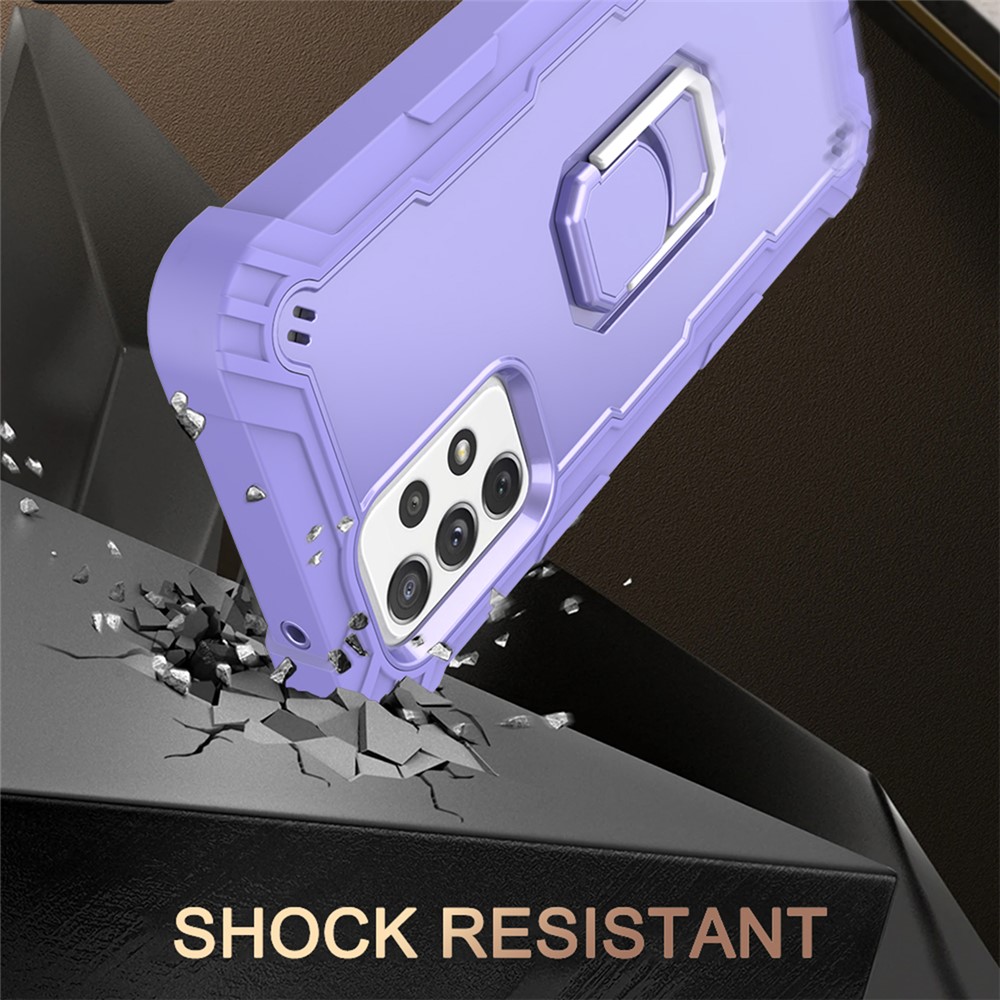 Built-in Kickstand Design Shockproof PC + Silicone Dual Color Phone Case for Samsung Galaxy A52 4G/5G - Purple-4