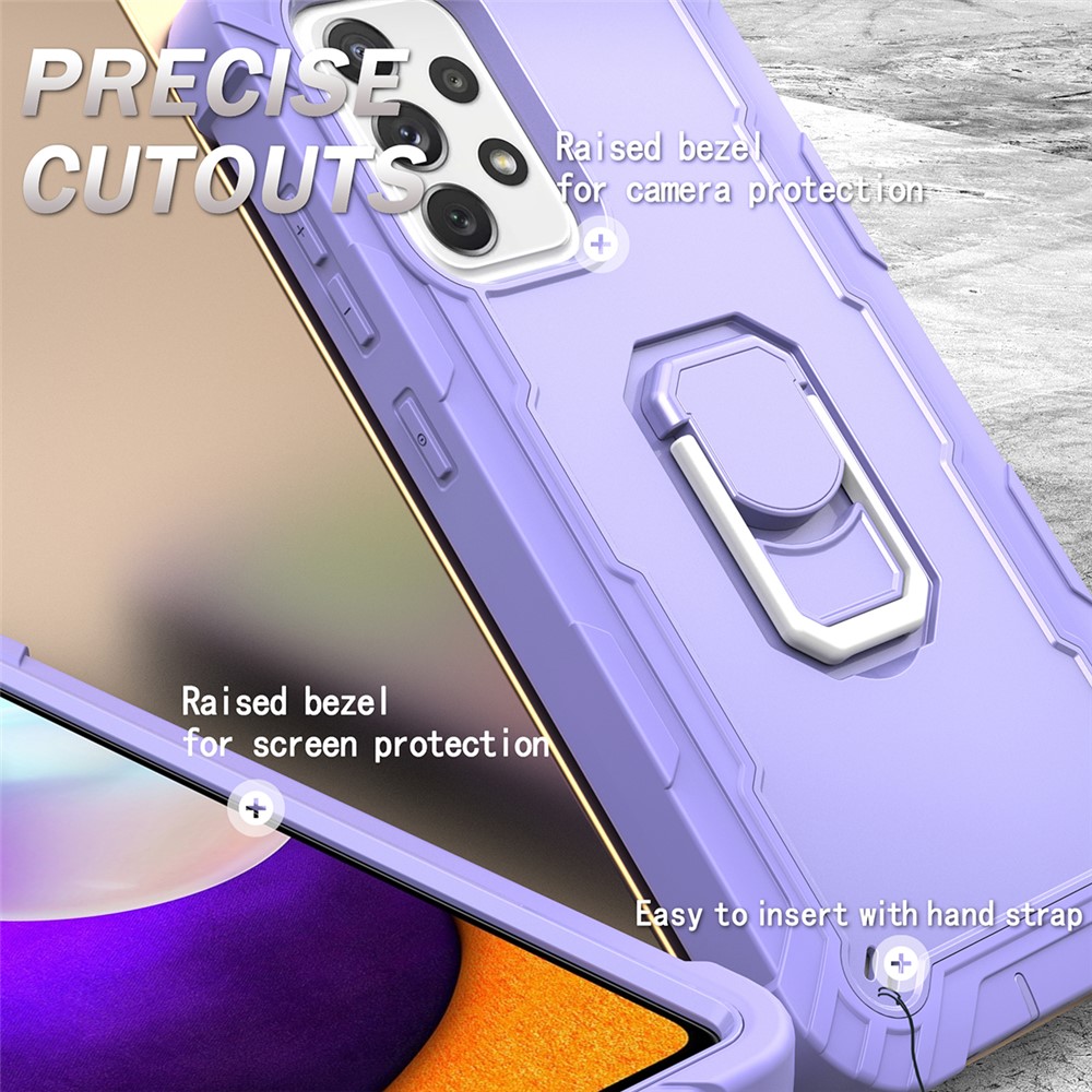Built-in Kickstand Design Shockproof PC + Silicone Dual Color Phone Case for Samsung Galaxy A52 4G/5G - Purple-5