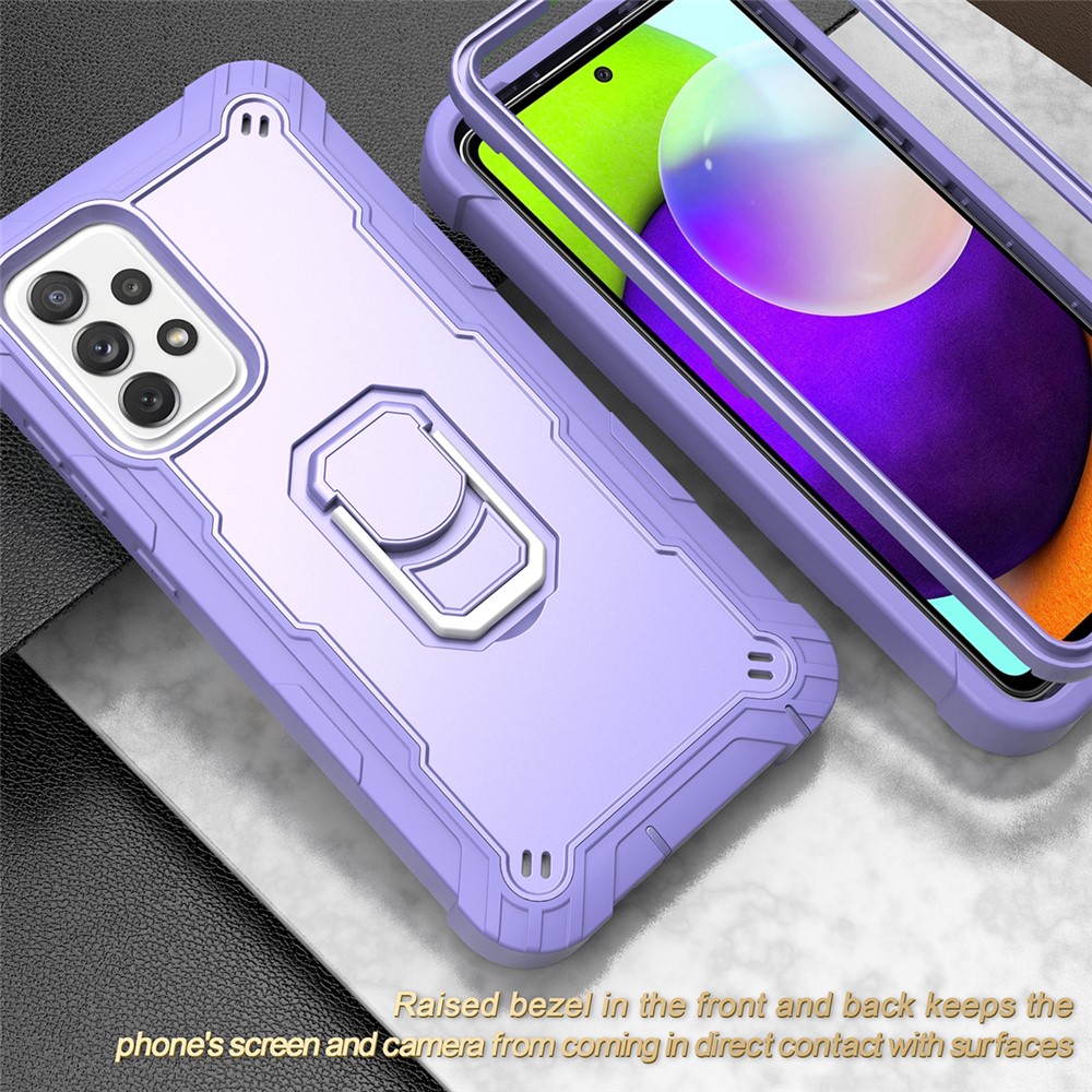Built-in Kickstand Design Shockproof PC + Silicone Dual Color Phone Case for Samsung Galaxy A52 4G/5G - Purple-6