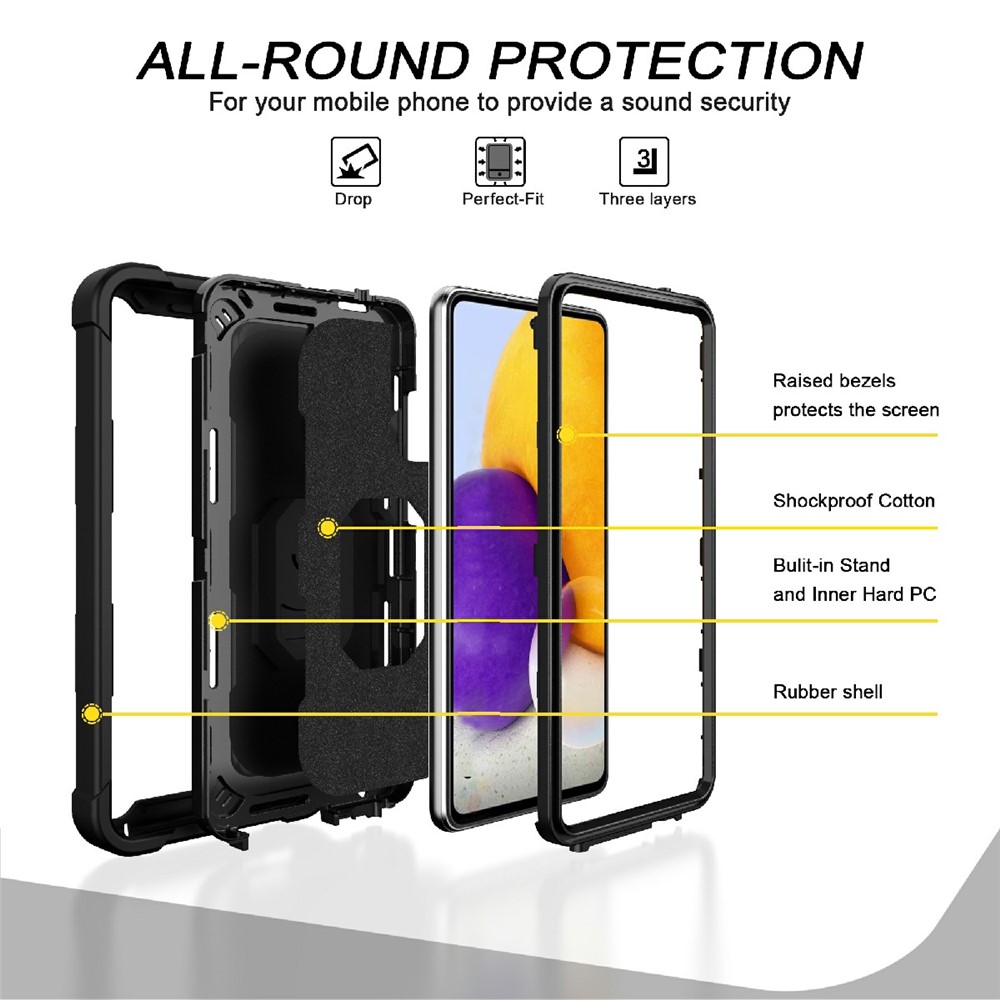Built-in Kickstand Design Shockproof Hybrid Phone Case for Samsung Galaxy A72 4G/5G - Black/Black-2