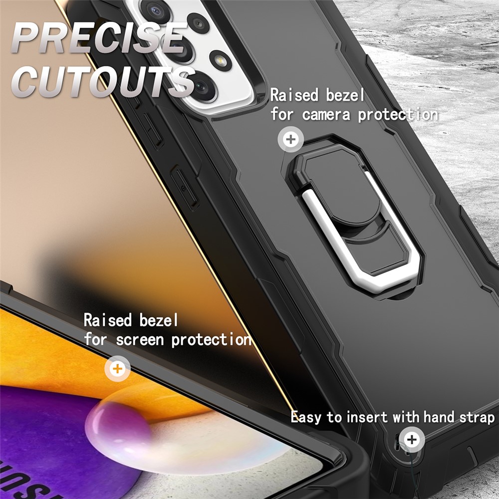 Built-in Kickstand Design Shockproof Hybrid Phone Case for Samsung Galaxy A72 4G/5G - Black/Black-5