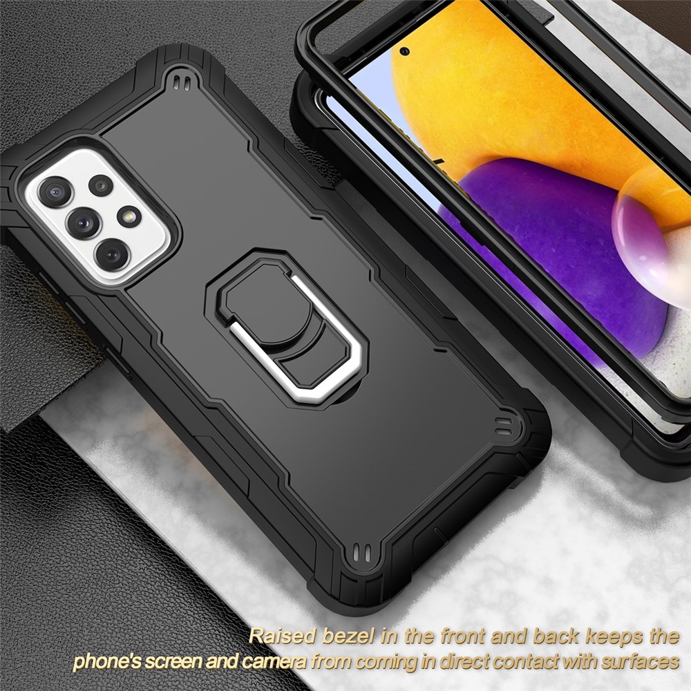Built-in Kickstand Design Shockproof Hybrid Phone Case for Samsung Galaxy A72 4G/5G - Black/Black-6