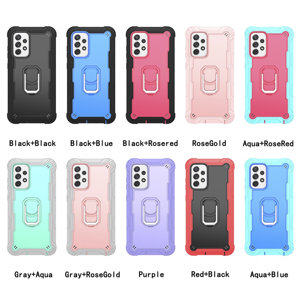 Built-in Kickstand Design Shockproof Hybrid Phone Case for Samsung Galaxy A72 4G/5G - Black/Black-7