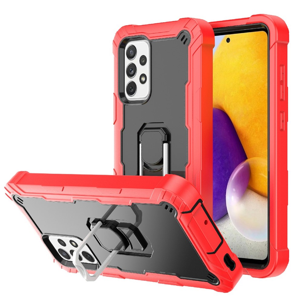 Built-in Kickstand Design Shockproof Hybrid Phone Case for Samsung Galaxy A72 4G/5G - Red/Black-1