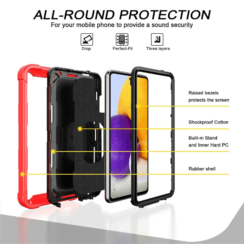 Built-in Kickstand Design Shockproof Hybrid Phone Case for Samsung Galaxy A72 4G/5G - Red/Black-2