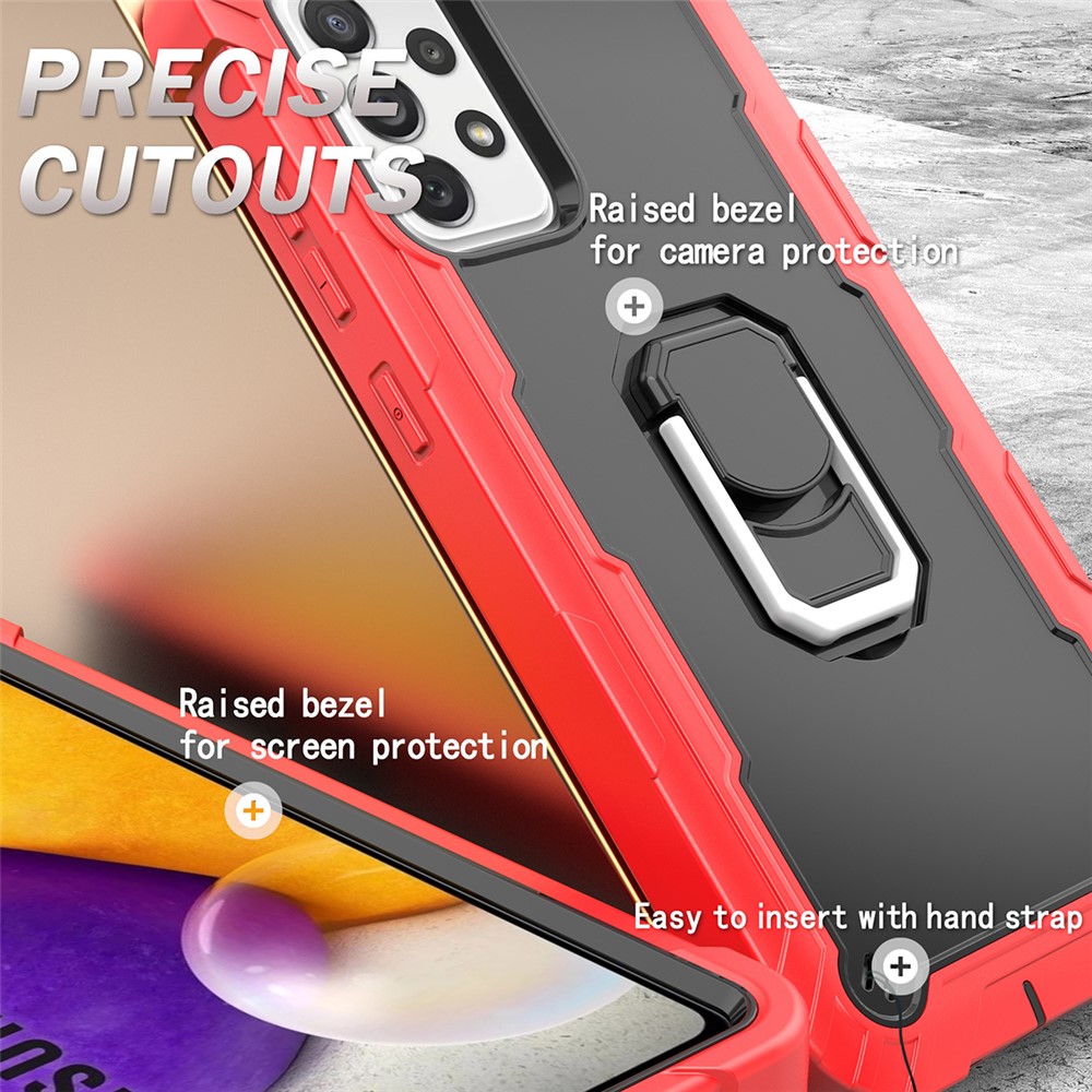 Built-in Kickstand Design Shockproof Hybrid Phone Case for Samsung Galaxy A72 4G/5G - Red/Black-5