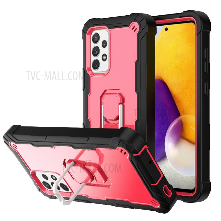 Built-in Kickstand Design Shockproof Hybrid Phone Case for Samsung Galaxy A72 4G/5G - Black/Rose Red-1