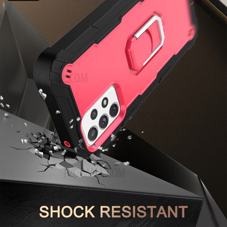 Built-in Kickstand Design Shockproof Hybrid Phone Case for Samsung Galaxy A72 4G/5G - Black/Rose Red-4