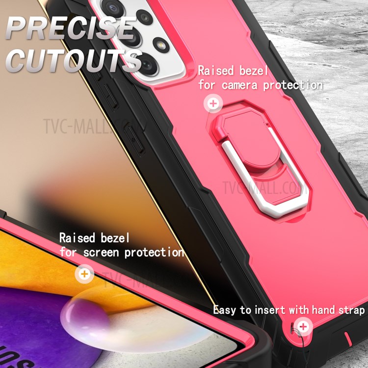 Built-in Kickstand Design Shockproof Hybrid Phone Case for Samsung Galaxy A72 4G/5G - Black/Rose Red-5