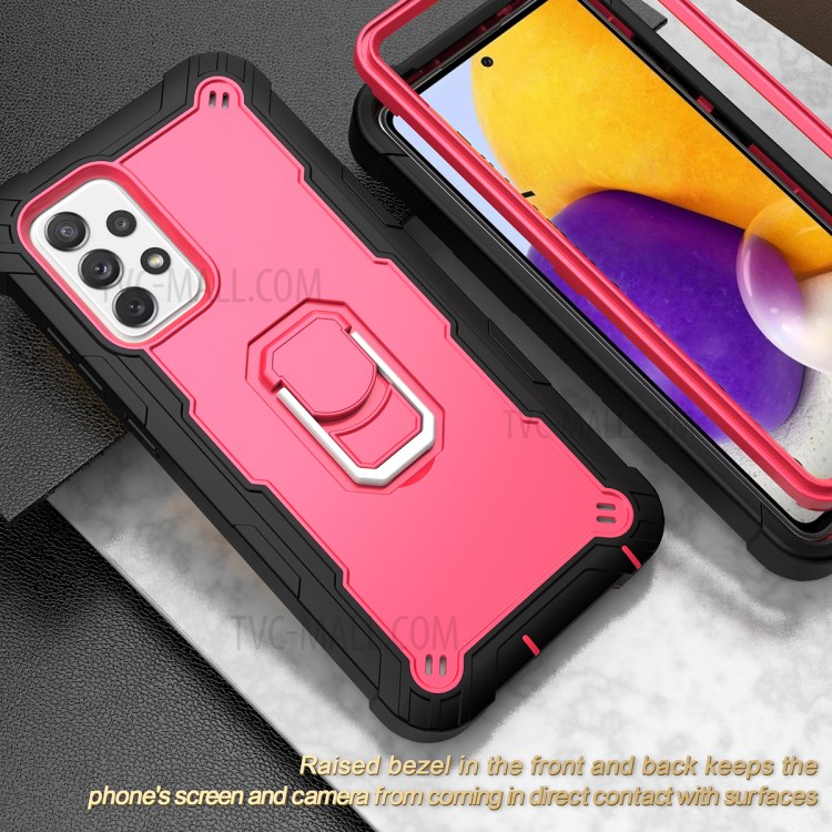 Built-in Kickstand Design Shockproof Hybrid Phone Case for Samsung Galaxy A72 4G/5G - Black/Rose Red-6